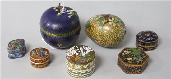 A group of seven cloisonne boxes